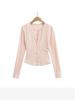 Women's Slim-Fit Korean Style Waist-Cinching Long-Sleeve Cardigan and Sheer Vest Set