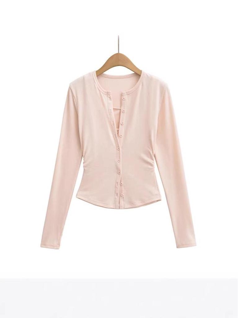 Women's Slim-Fit Korean Style Waist-Cinching Long-Sleeve Cardigan and Sheer Vest Set