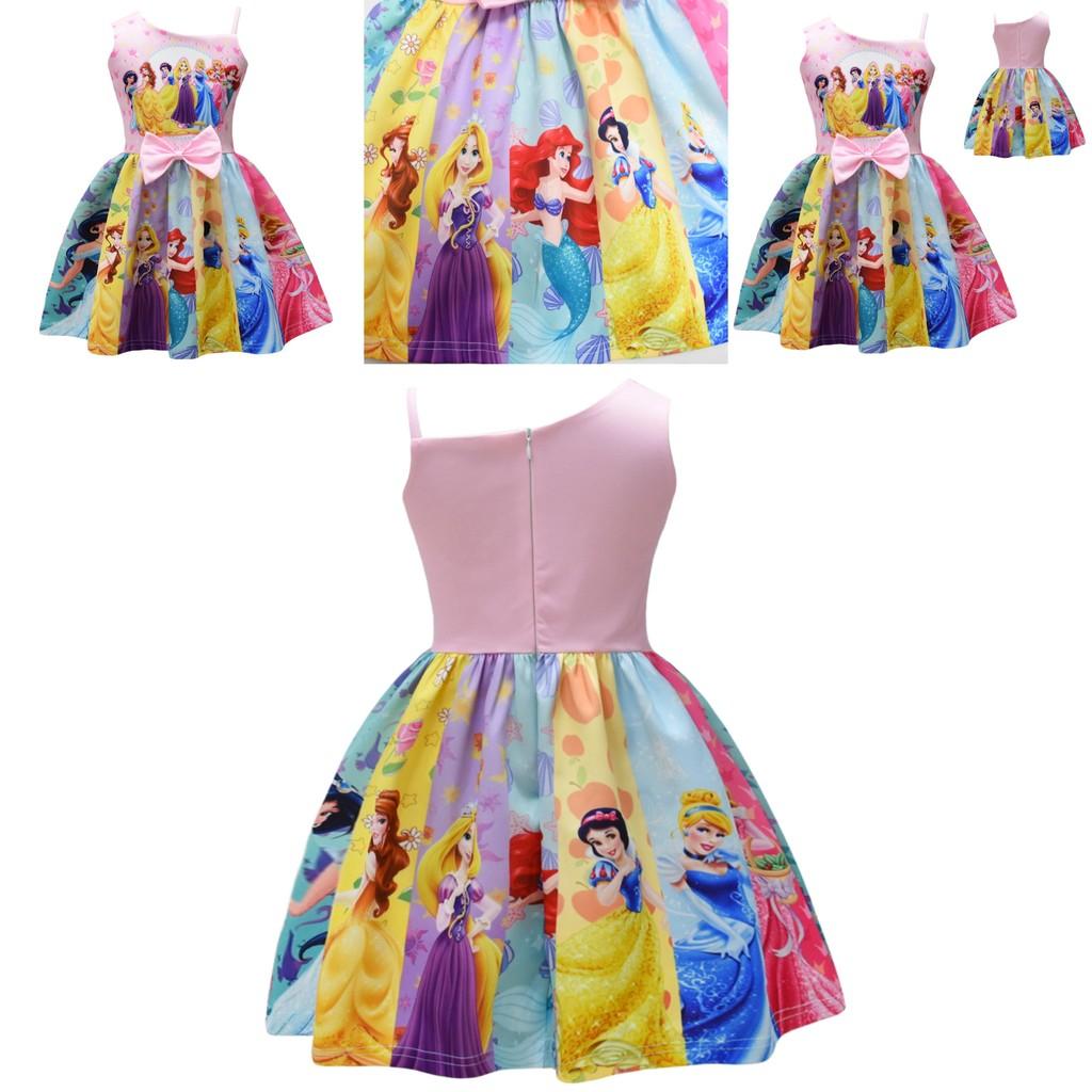 Vestito Bambina Principesse Disney Con Fiocco Misto Cotone Per Primavera Estate Età Da 3 A 8 Anni