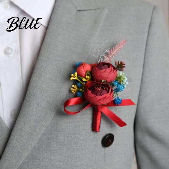 Long-lasting Color Corsage Men Suit Artificial Flower Wristlet Band Reusable