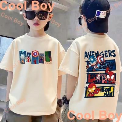 Cute and Trendy Children's Clothing with Cartoon Superhero Patterns and Loose Short Sleeves