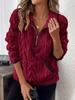 2025 Autumn/Winter European & American Lapel Jacquard Half-Zip Plush Pocket Short Sweatshirt