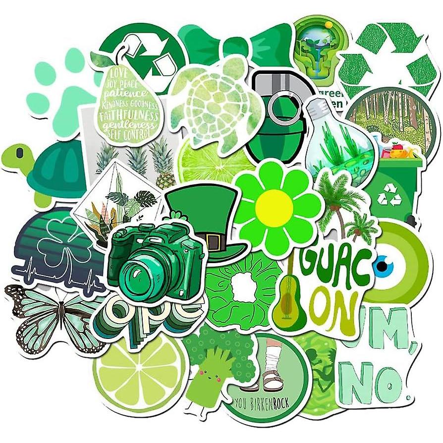 Colorful Aesthetic Stickers for Girls Waterproof Cute Stickers 50-Pack Water Bottle Laptop Phone Stickers for Teens (Green)