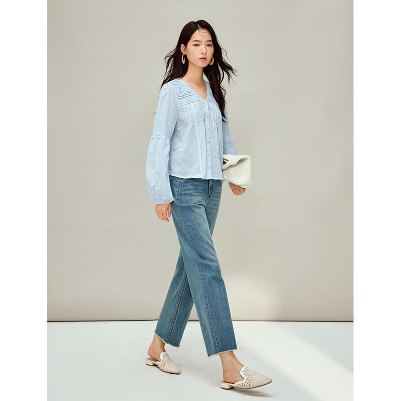 INMAN Women's 2026 Spring Raw Hem High-Waist Straight Leg Jeans