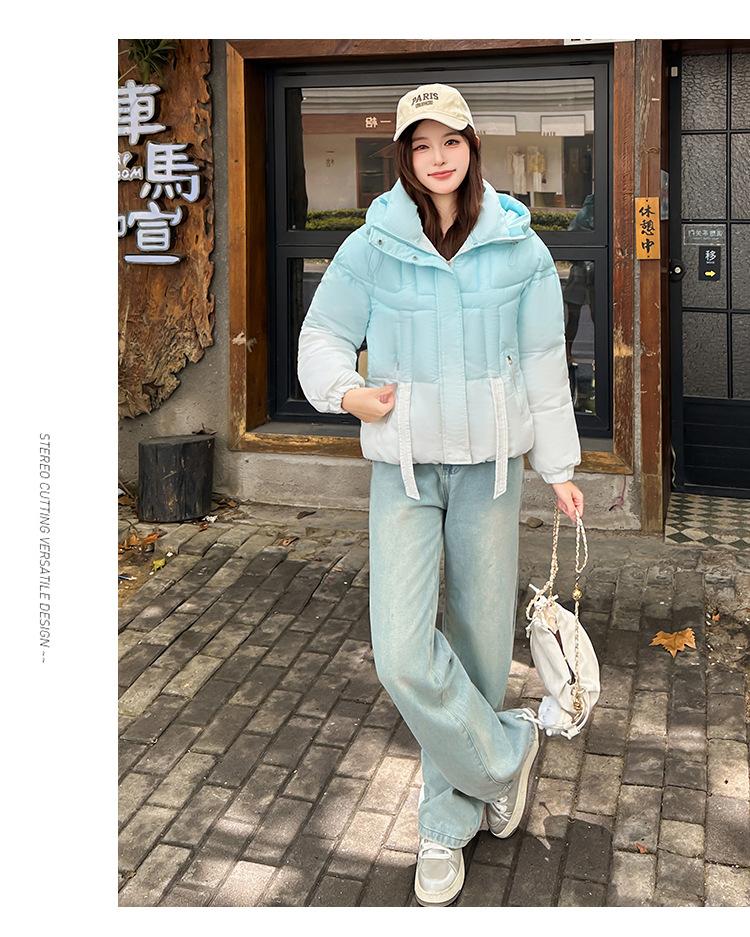 Gradient Hooded Winter Thickened Jacket