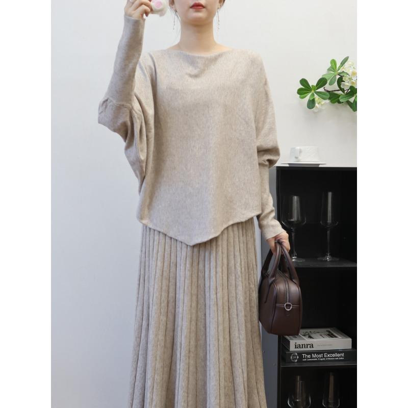 Irregular Bat Sleeve Pullover Sweater Women's Autumn and Winter New Loose Lazy Wind Knitted Sweater Top