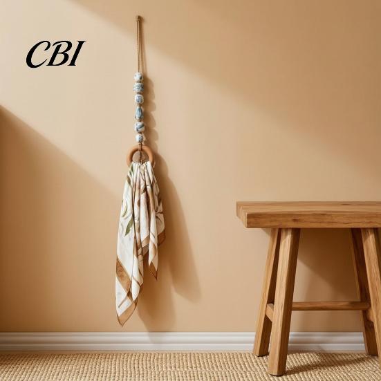 Anello Decorativo Appeso per Organizer, AppendiAsciugamani con Perline e Anello in Legno, Supporto da Parete Multi-Colore Boho, Raffinata Manina in Legno senza Foratura, Portautensili da Fattoria