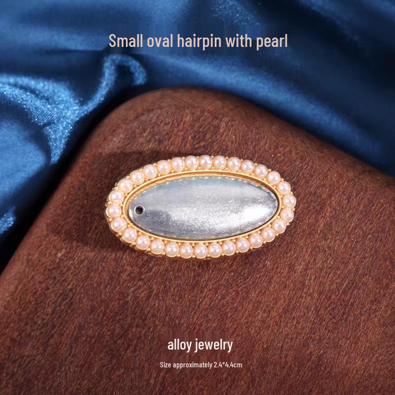 Song Brocade Pearl Hair Clip Base - Handmade Oval Patchwork Duckbill Spring Clip