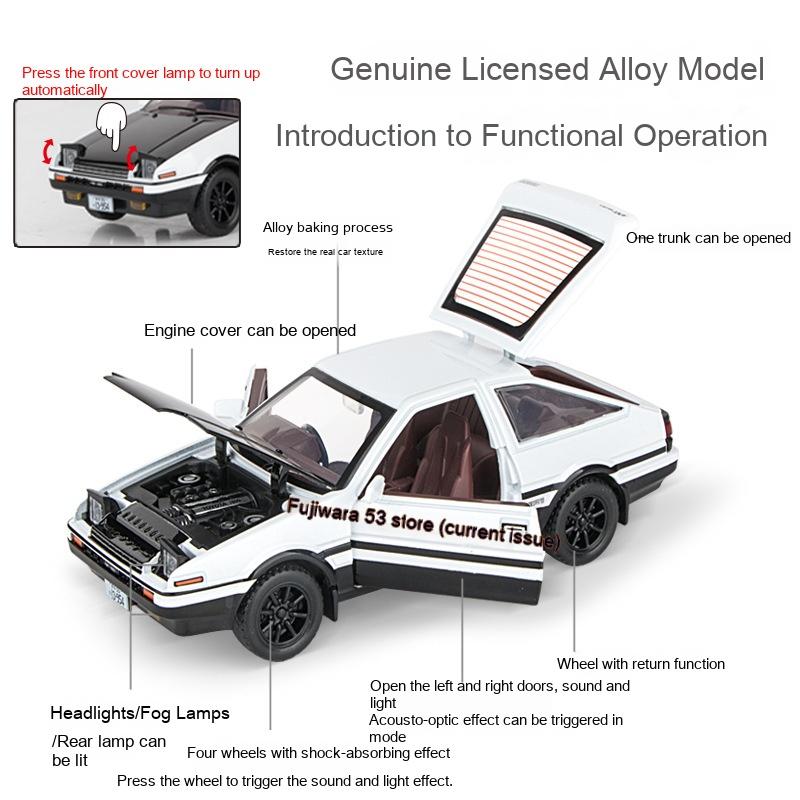 Initial D 1/30 Toyota AE86 Truend JDM Sports Car Alloy Diecast Metal Model Car Sound & Light Jump The Light Collection Hobby Boy