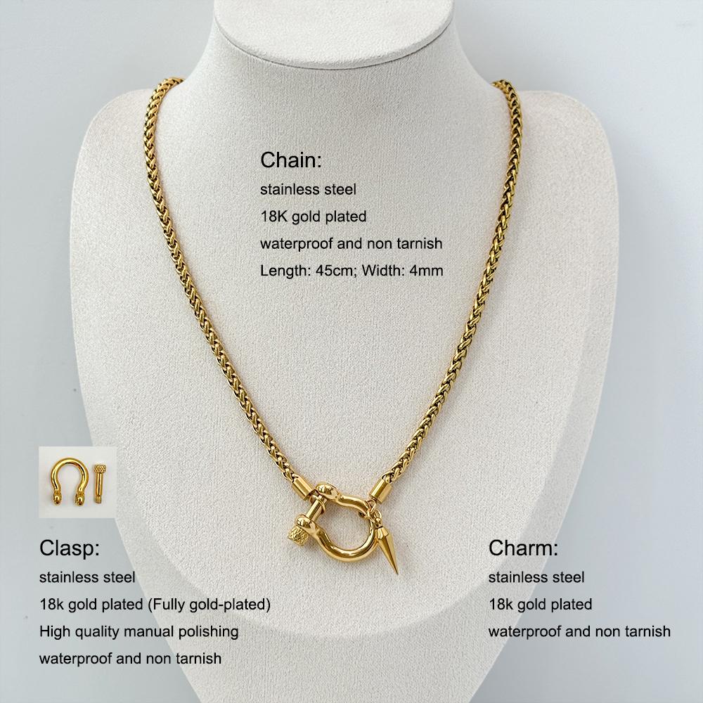Non Tarnish Waterproof Jewelry 18K Gold Plated Stainless Steel Rope Chain Choker Necklace Two Tone Horseshoe Necklace YF3383