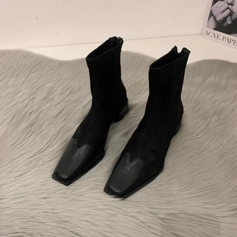 

Новые осенне-зимние женские ботильоны Модные меховые замшевые на высоком каблуке Короткие ботинки Женская обувь Дамские элегантные с квадратным носком Римские ботильоны 37 чёрный