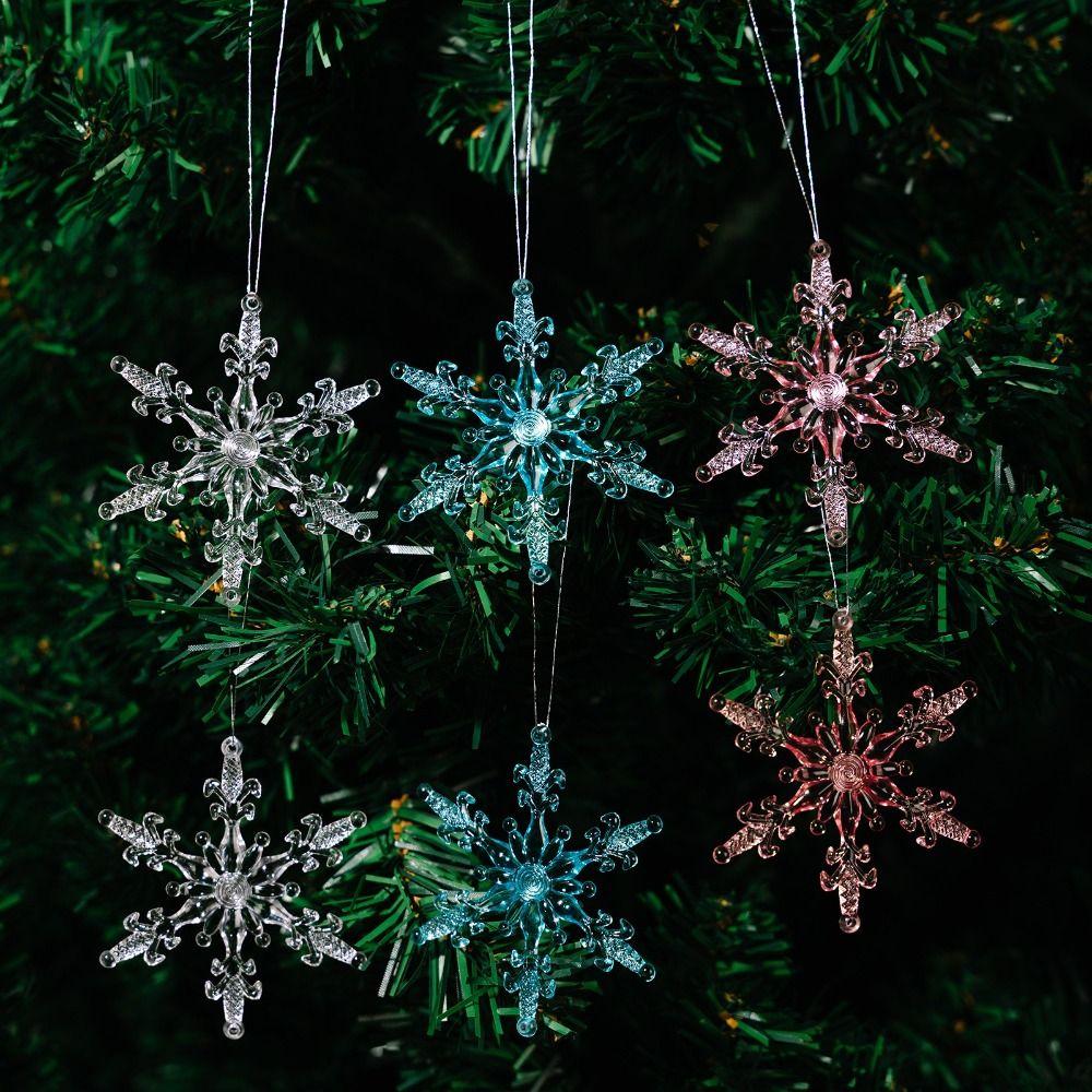 Crystal Snowflake Acrylic Snowflake Pendant Transparent Xmas Tree Ornaments  New Year Celebration