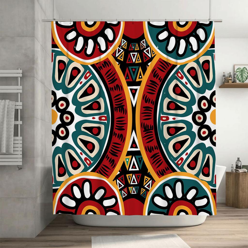 Colorful Mandala Shower CurtainUnique Artistic Design for Bathroom Decorations Blue Green Red Yellow White Bath Linens Polyester