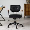 Home Office Schreibtischstuhl, Ergonomischer Ledersessel für den Computer mit Rollen und Eichenholz-Armlehnen, Höhenverstellbarer Drehstuhl für Führungskräfte