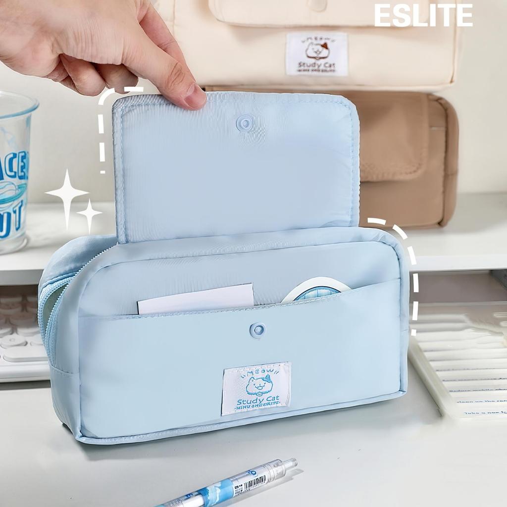 Study Cat Pencil Bag Pen Case Cartoon Meow Kitties Flip Cover Storage Pouch for Stationery