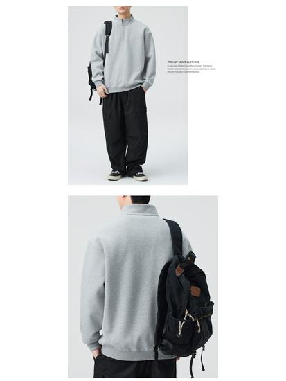 Men's Heavyweight Half-Zip Fleece Hoodie - 2025 American Style, Thickened Loose Fit, Trendy Casual Outerwear