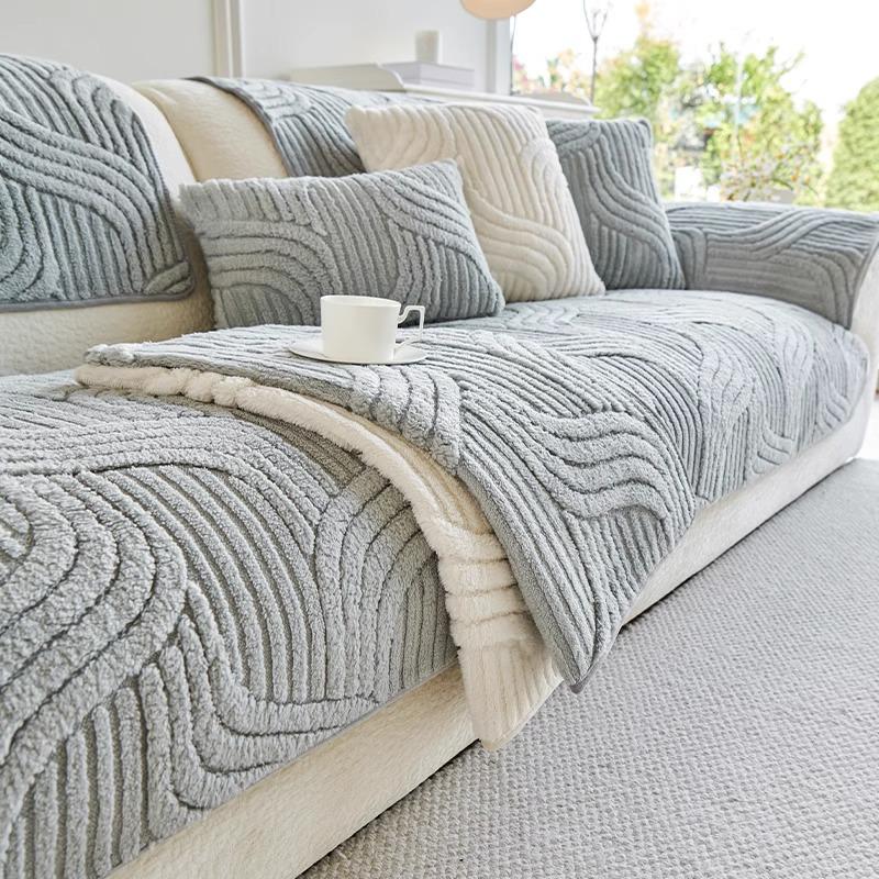 Autumn and Winter Shu cotton plush seat cushion, high-grade sofa cushion cover cloth towel, straight row leather sofa cover towel