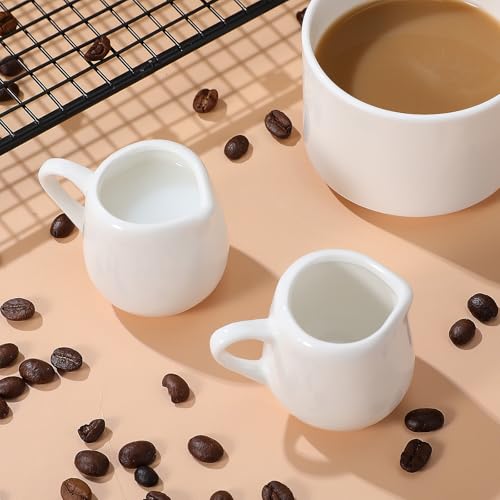NIYANGLE Mini Milk Pitcher, 50ml, Coffee/Milk Jug, Ceramic White Milk Pot, Pack of 4