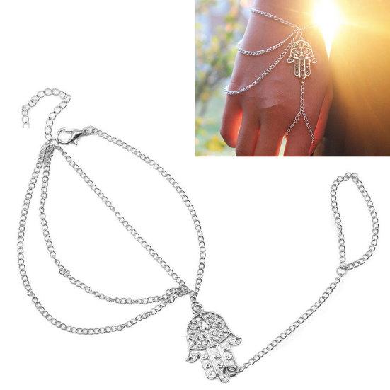 Dámský náramek Hamsa Hand Asymetric Slave Tassel Chain Chain Finger Ring