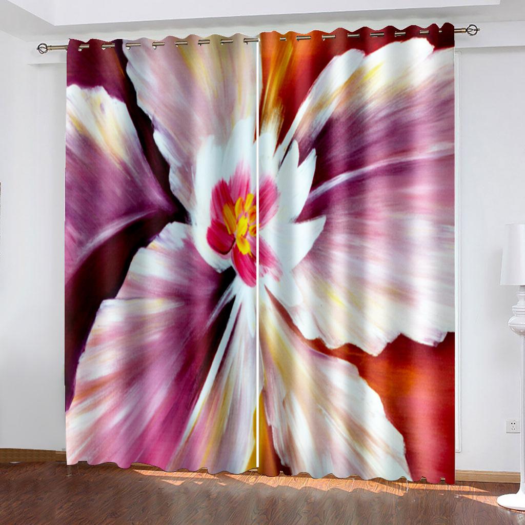 Pink Rose Flower Floral Girls Window Curtains for Kids Bedroom Living Room Hall Treatments Kitchen Door Decor Drapes Blinds 2Pcs