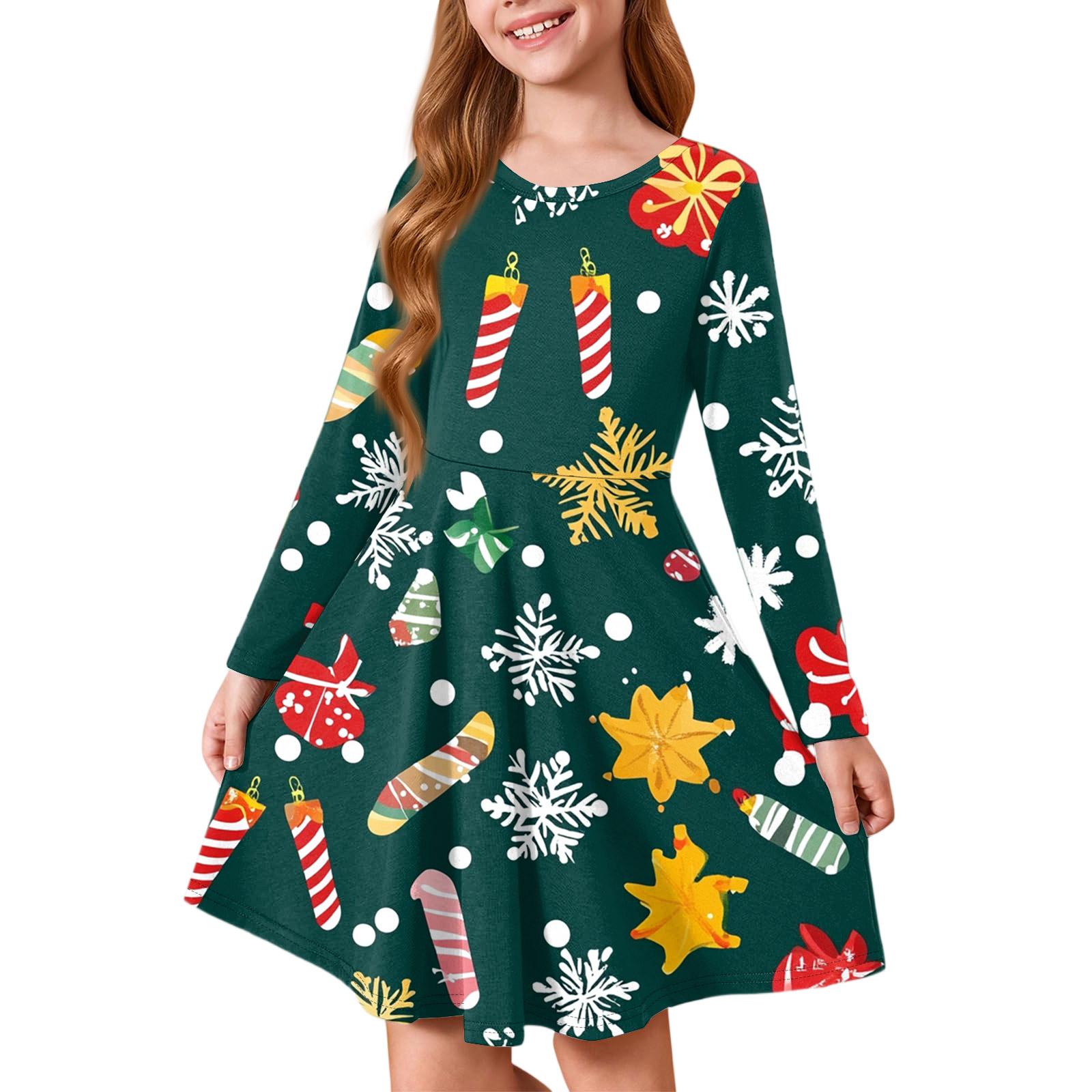 

Girls Princess Dress - Long Sleeve A-Line T-Shirt Dress Christmas Day 160