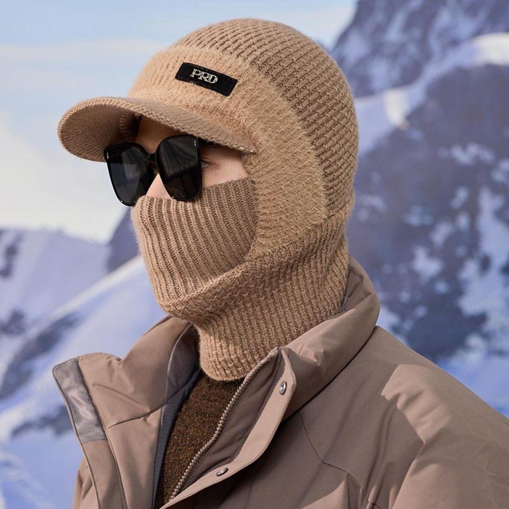 Cold Proof Brimmed Knitted Balaclava Polyester Fleece Lined Winter Knit Balaclava For Men