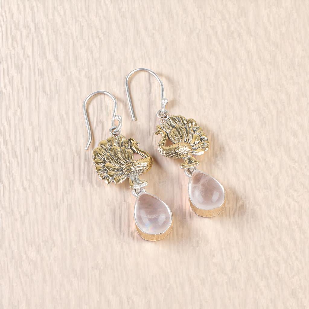 Natürlicher Rosenquarz Edelstein 925 Sterling Silber Schmuck Handgefertigte Ohrringe 2,20" EE-44-22