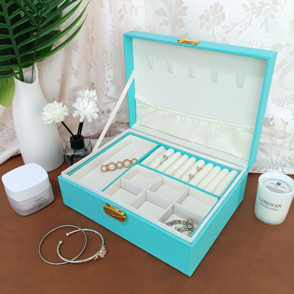 Double-layer locked storage box, jewelry box, jewelry box, stud earrings, ring box, necklace, jewelry packaging box.