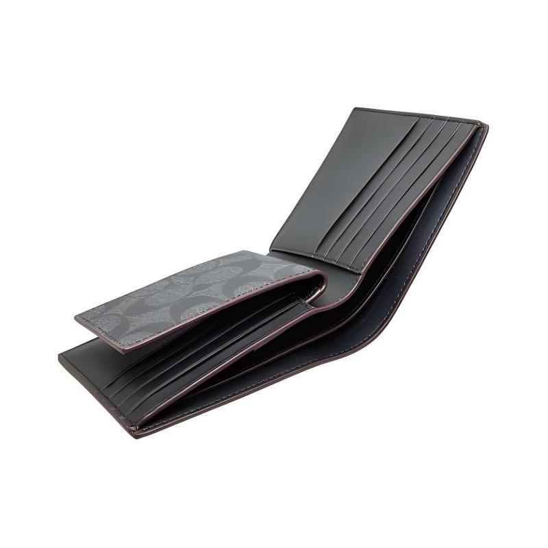 Coach 3 IN 1 Wallet 11 Classic Presbyopia Signature Coated Canvas Suit Wallet Men's Black Black