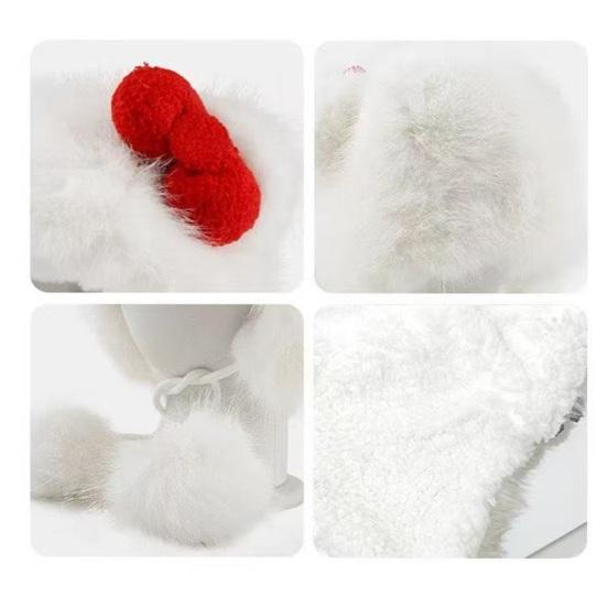 Plush Hat Bowknot Decor Thermal Warm Winter Hat Plush Fabric Adjustable Fit Cat Hat Cold Weather Headwear