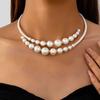 Faux Pearl Choker Necklace Women Elegant White Faux Pearl Necklace Sparkling Rhinestone Choker for Weddings Parties Dating