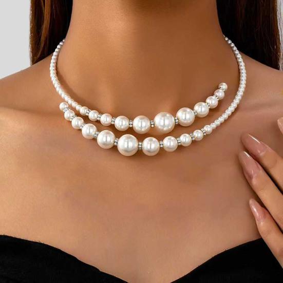Faux Pearl Choker Necklace Women Elegant White Faux Pearl Necklace Sparkling Rhinestone Choker for Weddings Parties Dating
