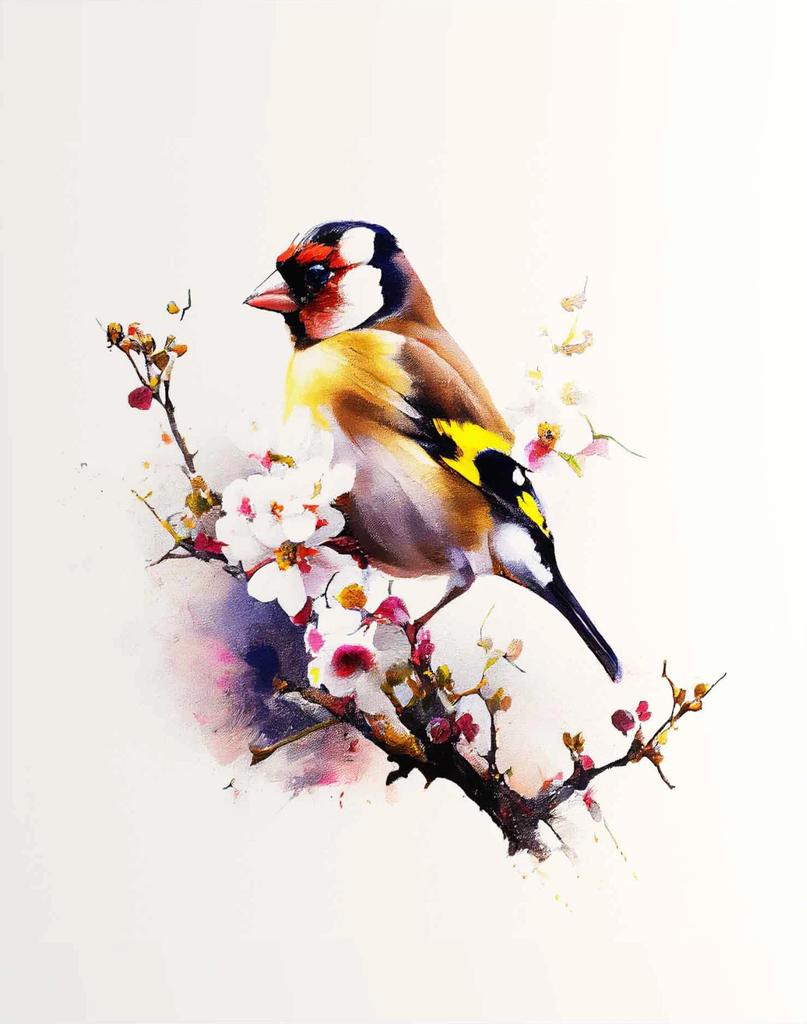 Vögel auf Ästen Aquarellposter Stieglitz Kolibri Krähe Tukan Leinwandgemälde Wandkunst Bild Heimdekor