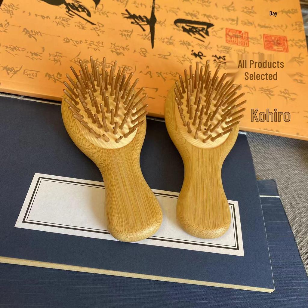 Bamboo Wood Air Cushion Detangling Hairbrush with Sandalwood Comb for Scalp Massage