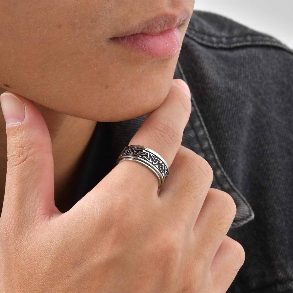 Viking Celtic Knot Rune Ring for Men,Stainless Steel Worry Stress Relief Knuckle Rotating Ring,Vintage Jewelry Gift
