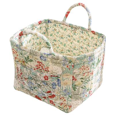 Boho Fabric Storage Basket with Handle Pastoral Style Baskets Large Capacity Quilted Laundry Hampers for Sundries Sorting