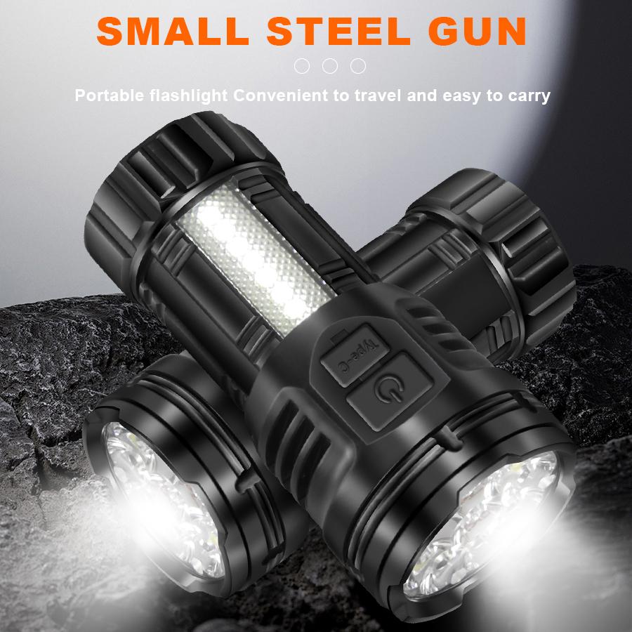 9LED Strong Light LED Flashlight TYPE-C Charging Torch with COB Light Portable LED Flashlight Outdoor for Home Emergency