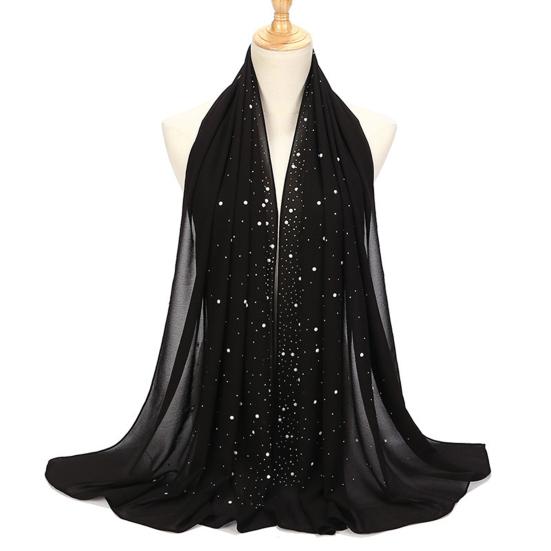 Lightweight Scarf Hot Drill Imitation Pearls Decor Headwrap Women Solid