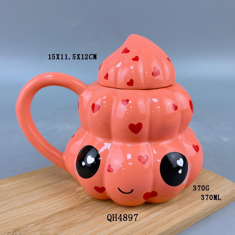 

Розовая кружка керамическая Пагода с крышкой с улыбающимся лицом Любовь , лидер продаж, чашка для кофе какашка , подарок на день рождения 301-400ml