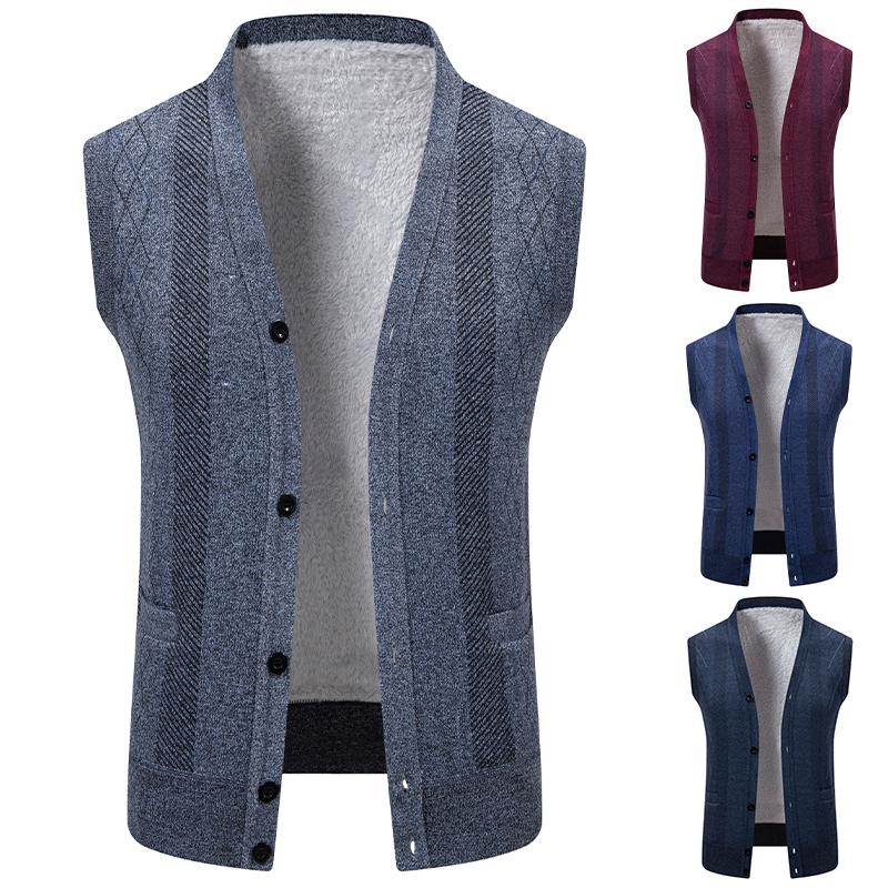 Herbst Herren Strickweste Ärmellose Strickjacke Herren Fleece Pullover Business Casual Weste Männlich Pullover Gestreifte Pulloverwesten