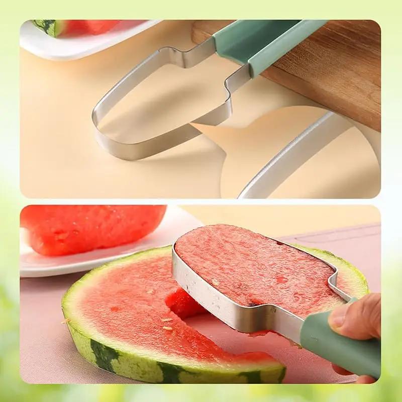 Watermelon slicer, three-in-one stainless steel watermelon cutter, fruit clamp, fruit digger, multi-functional home fruit divide