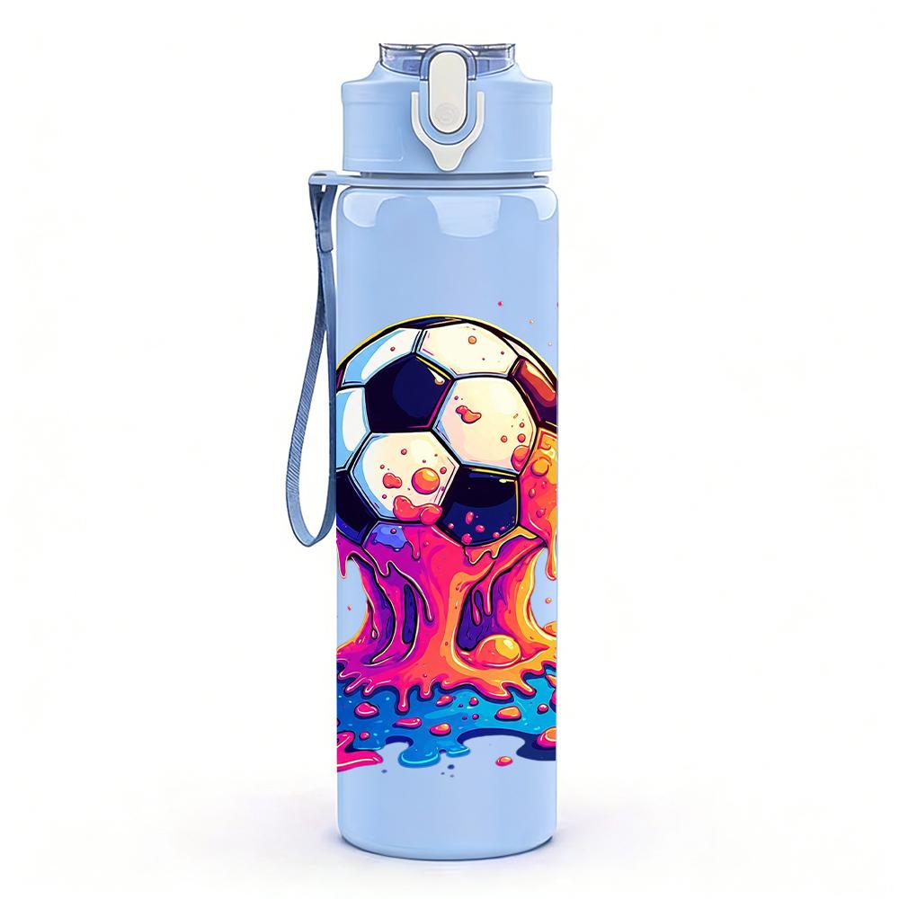 1PC Dripping Paint Soccer Ball Artwork 750ml Color Plastic Water Bottle Leakproof Flip Straw Lid For Sports Office Home Use