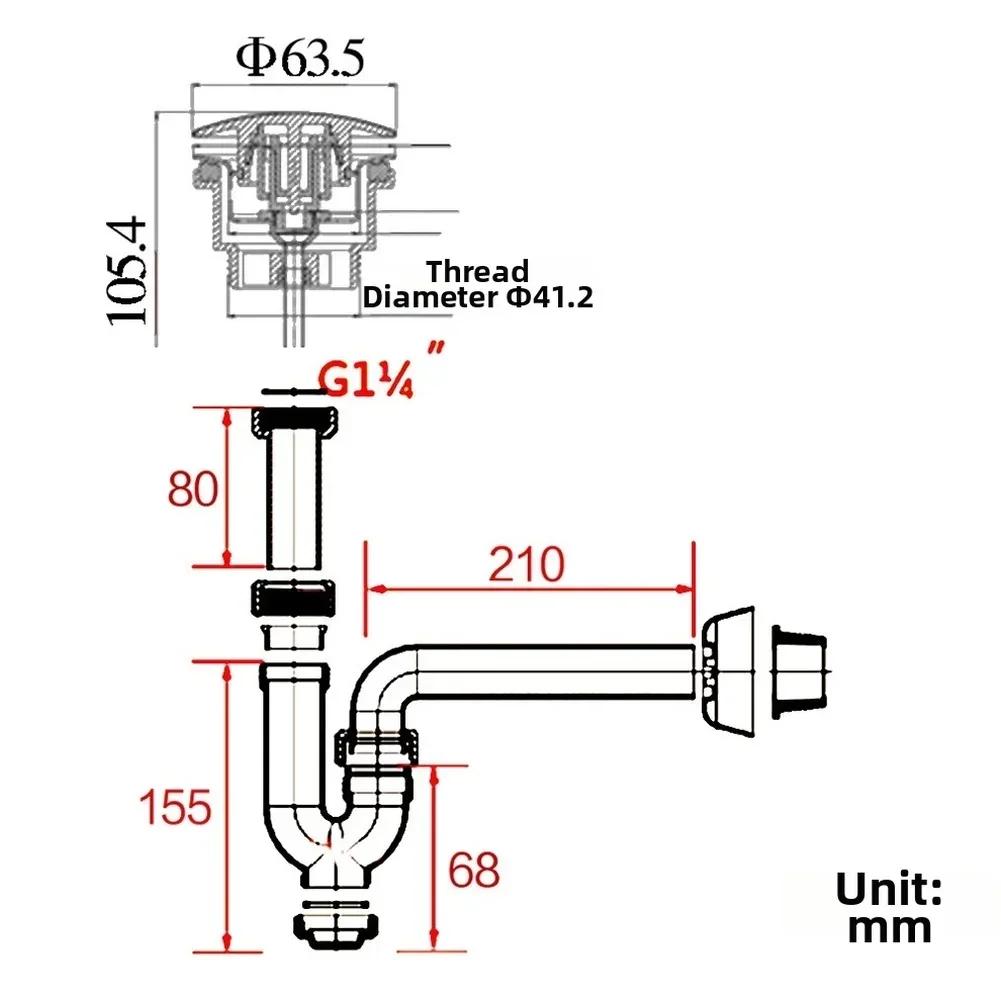 Stainless Steel Basin Drain Set With Push Up Design Anti Scent Wall Mounted Tube Basin Installation For Bathroom Kitchen Access