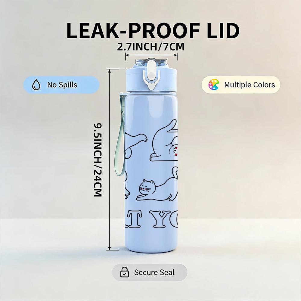 1PC Multi Cat Yoga Sketch Collage 750ml Color Plastic Sports Water Bottle Leakproof Flip Straw Lid Suitable for Sports Office Home Use