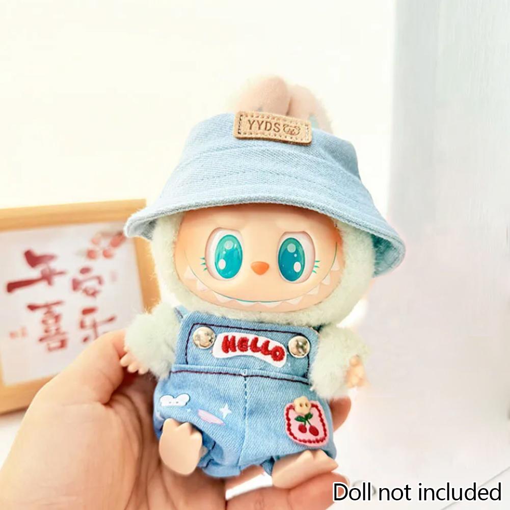 

Миниатюрный джинсовый комбинезон с вишневым декором для кукол Лабубу ростом 17 см. Милая кукольная одежда своими руками, модные аксессуары, прекрасные наряды, подарки для подруг 07