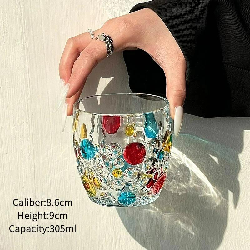 

Creative Luxurious Whiskey Glasses Cups,Painted Glass Cups With Bead Dots,Juice Milk Cocktail Glass Cups,Homebar Kitchen Tools 305ml
