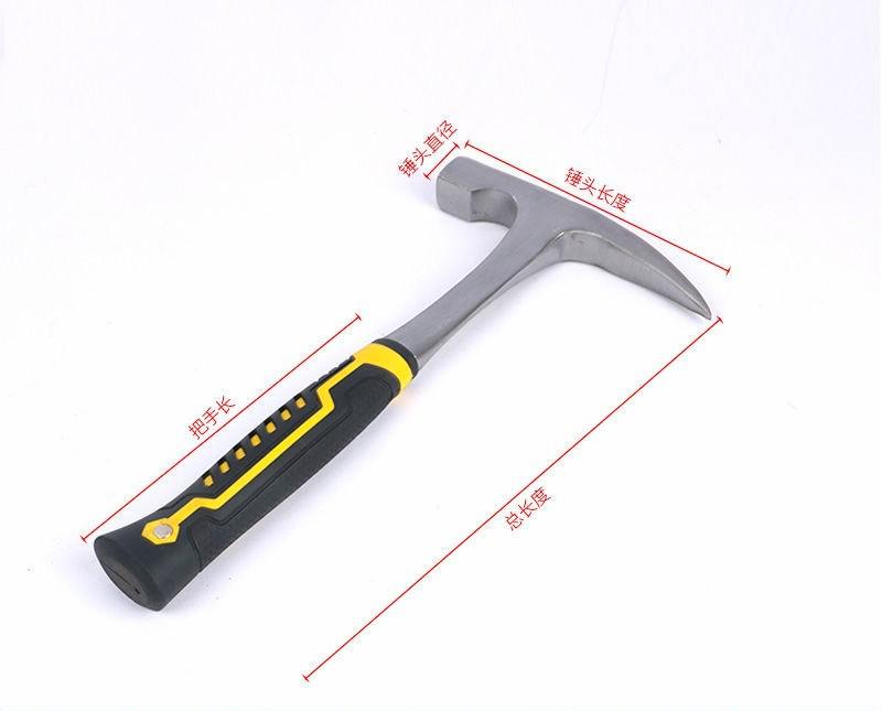 Shockproof Small Western Masonry Pickaxe - Pure Steel Integrated Flat Head, Pointed Ice Axe & Diamond Hammer for Exploration