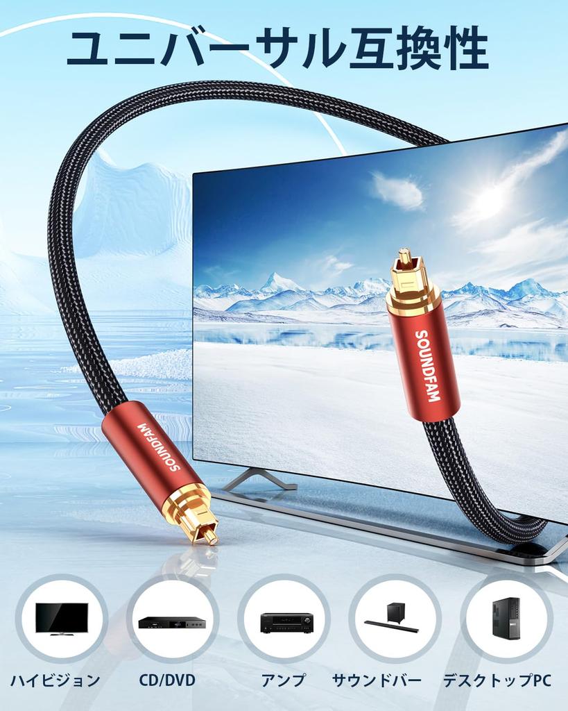 SOUNDFAM Optical Digital Cable Toslink Optical Cable Optical Digital Audio Cable SPDIF OPTICAL Square Optical Cable for Speaker 1M, [High Durability,