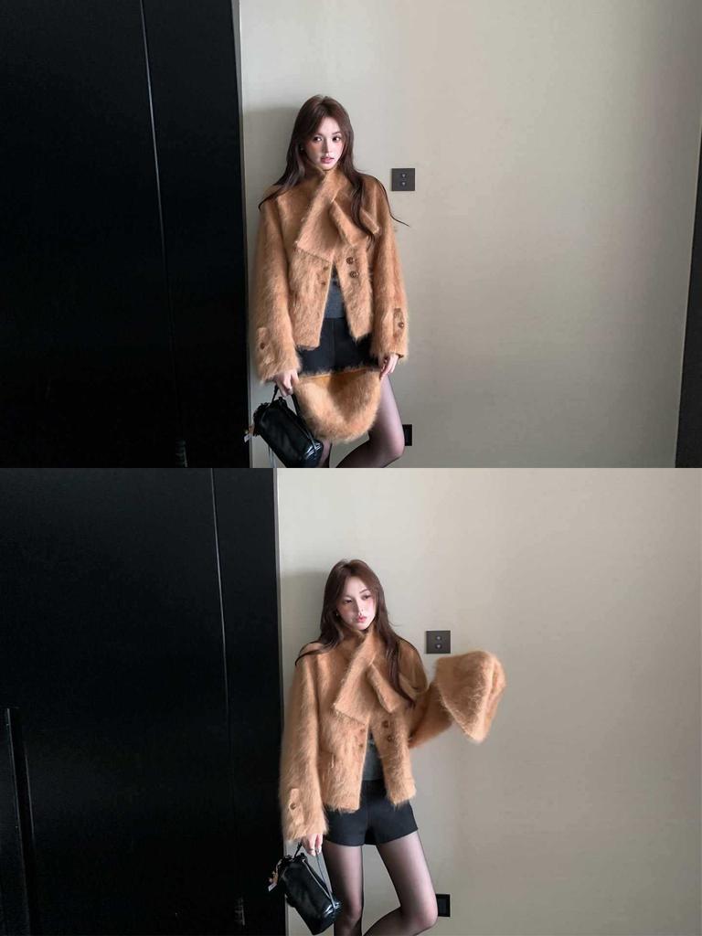Age reduction temperament Young cashmere pulled coat Women's short new wool woolen coat Furry coat