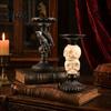Vintage Gothic Table Centerpiece Halloween Candlestick Holder Decoration, Raven Skull Candle Holder, Artistic Resin Spooky Taper Stand for Tabletop